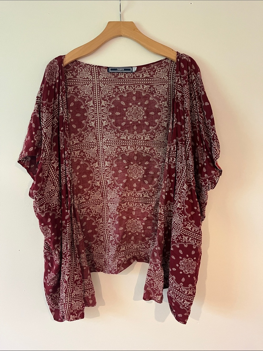 Highness Boho Bandana Print Kimono - Burgundy
